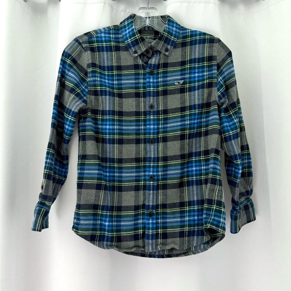 Vineyard Vines Kids Flannel Blue and Gray Plaid Button Down Shirt